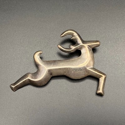 Vintage Navajo Native Deer Sandcast Silver Brooch Pin