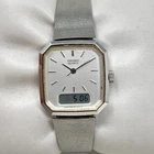 Vtg Seiko Watch Women 22mm Silver Tone Analog Digital E029-5310 New Battery TINY