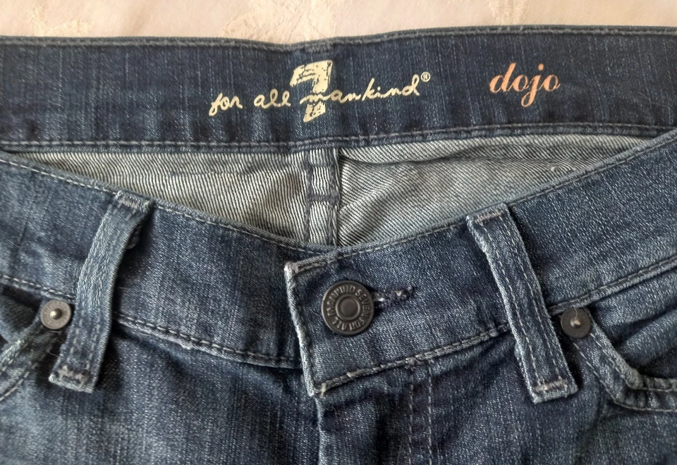 7 FOR ALL MANKIND Dojo Denims Flared Wide Leg Blue Jeans size 29 - Made in USA - Image 3 of 4