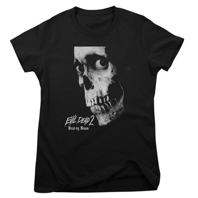 Officially Licensed Evil Dead 2 Skull Damen T-Shirt Schwarz Rundhals Kurzarm