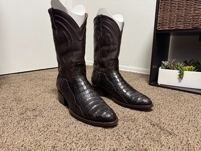 Mens Rujo The Blake Chocolate Caiman / Leather Round Toe Cowboy Boots 11.5D