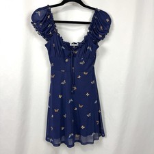 NWT Urban Outfitters Navy Audrey Butterfly Print Mesh Mini Fit & Flare Dress - S