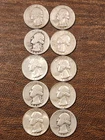 90% Silver Washington Quarters Lot of 10 1940s-1950s Dates Circulated