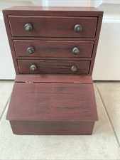 Antique Art Nouveau Dollhouse Miniature Wood Chest Of 3 Drawers Dresser 10x7x7