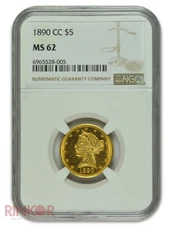 1890-CC $5 Liberty Head NGC MS 62