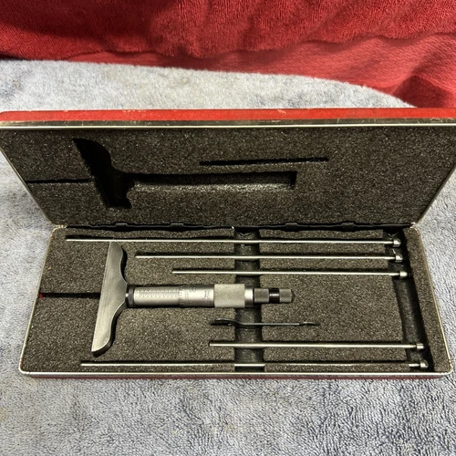 Starrett No 445 Depth Mic Micrometer 4” Base 0-6” Range With Case Nice!