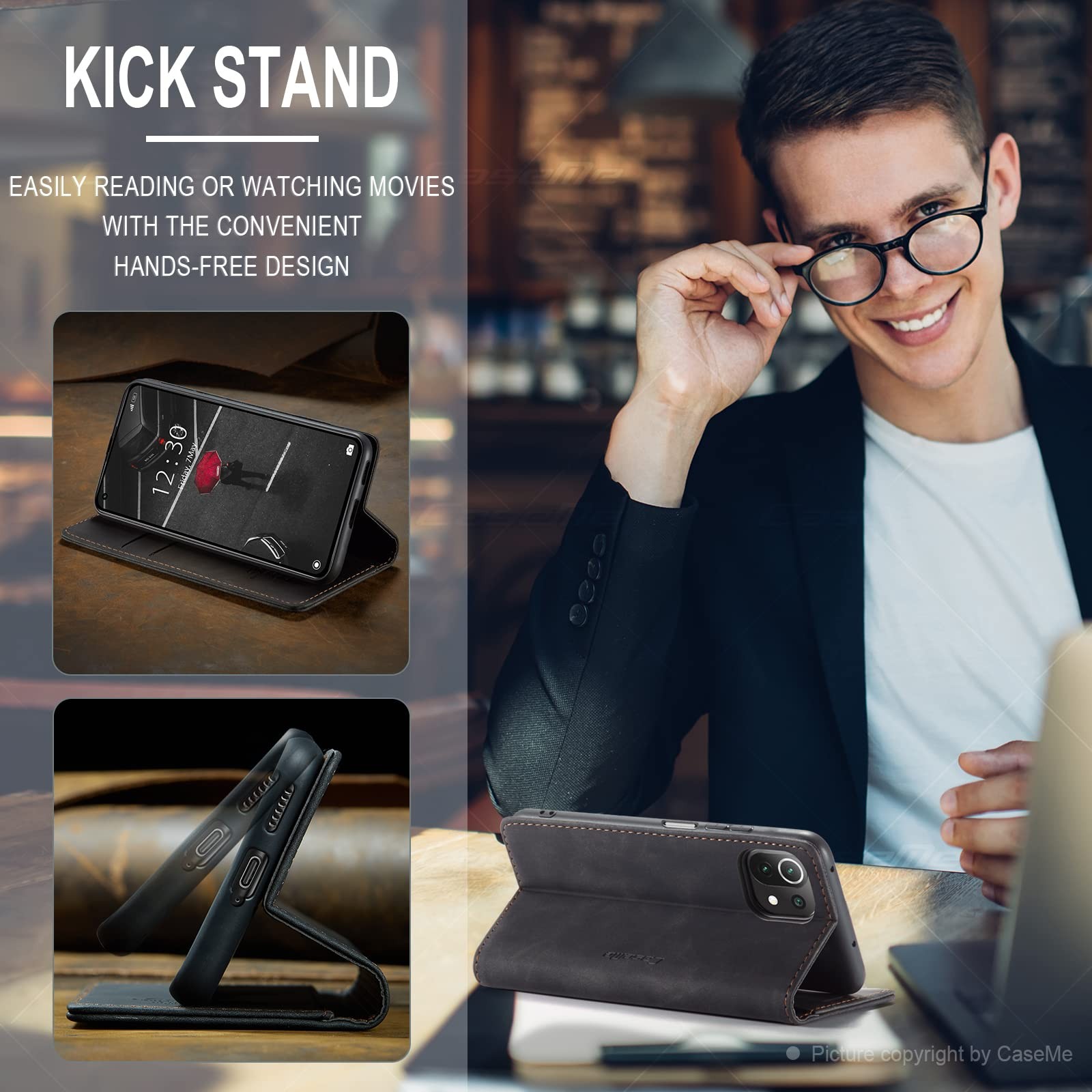 Housse en cuir véritable noir pour Xiaomi Mi 11 Lite 5G NE étui élégant