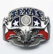 State of Texas Flag Belt Buckle Longhorn Bull Skull