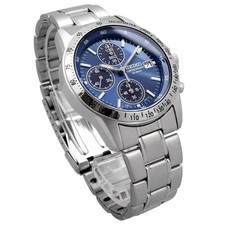 Seiko SBTQ071 Chronograph Mens Watch • Stainless Steel • Sunburst Blue BNIB