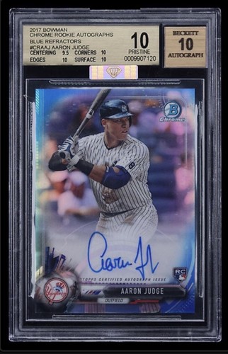 Aaron Judge [Chrome Blue Refractor] #CRA-AJ 2017 Bowman Rookie Autographs card