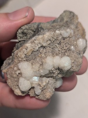 Calcite Crystals On Druzy Stilbite Cluster, Paterson New Jersey NJ