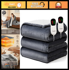 King Size Electric Heated Blanket 100"x90" - Dual Control, 10 Heat Levels, Auto-