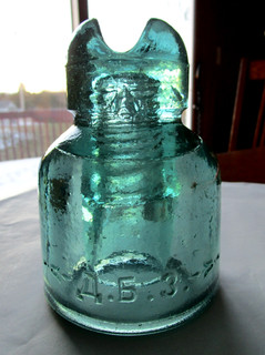 LARGE 5 3/8" E1900's CD#579.3 UKRAINE Aqua Glass RUSSIA Telephone Insulator NO 1