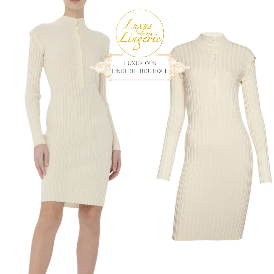 Merino Detach Dress By Wolford S Small Flour Ecru Rib Dress With Wool Buttons