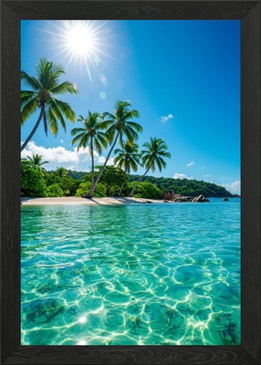Tropischer Strand mit Palmen gerahmtes Wandbild Poster Druck Bild