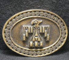 XB27142 NOS VINTAGE 1970s AZTEC BIRD ANIMAL ARTWORK MENS BRASS BELT BUCKLE