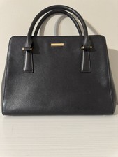 Burberry Black Satchel Top Handle Bag Zip Closure House Check Inner Pockets