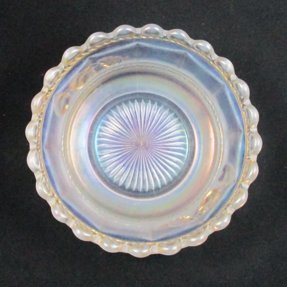 NORTHWOOD PEACH WHITE CARNIVAL GLASS BERRY BOWL GOLD DECORATED - Image 2 of 4