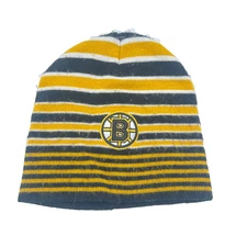Vintage 90s Boston Bruins Striped NHL Beanie Hat Drew Pearson Marketing - Used
