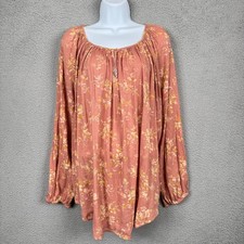 Chaps Top Womens 2X Dusty Pink Floral Boho Blouse Mature Career Office Keyhole
