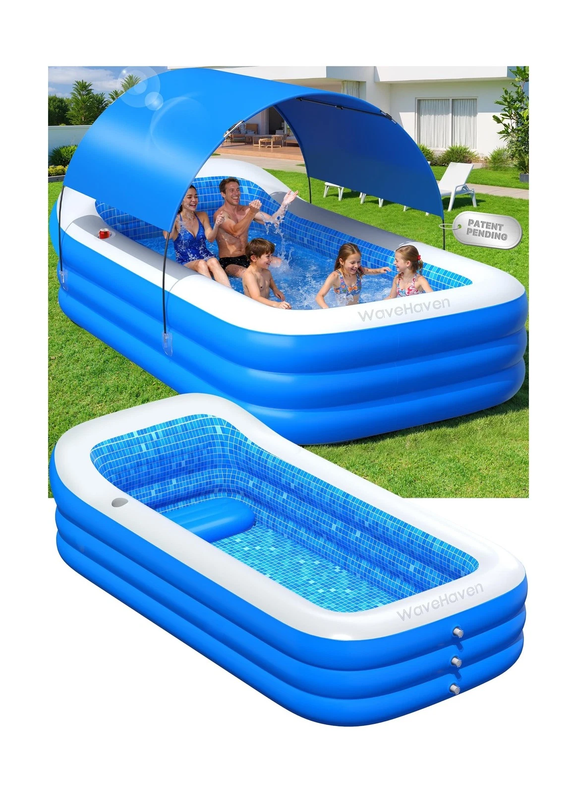 2026 Inflatable Pool with Canopy,Upgraded Blow Up Pool for Adults&Kids,Large ...