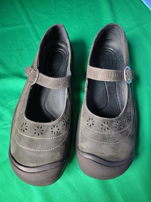 Womens Sz 10 Keen Mary Janes Black With Cut-out Flower Design