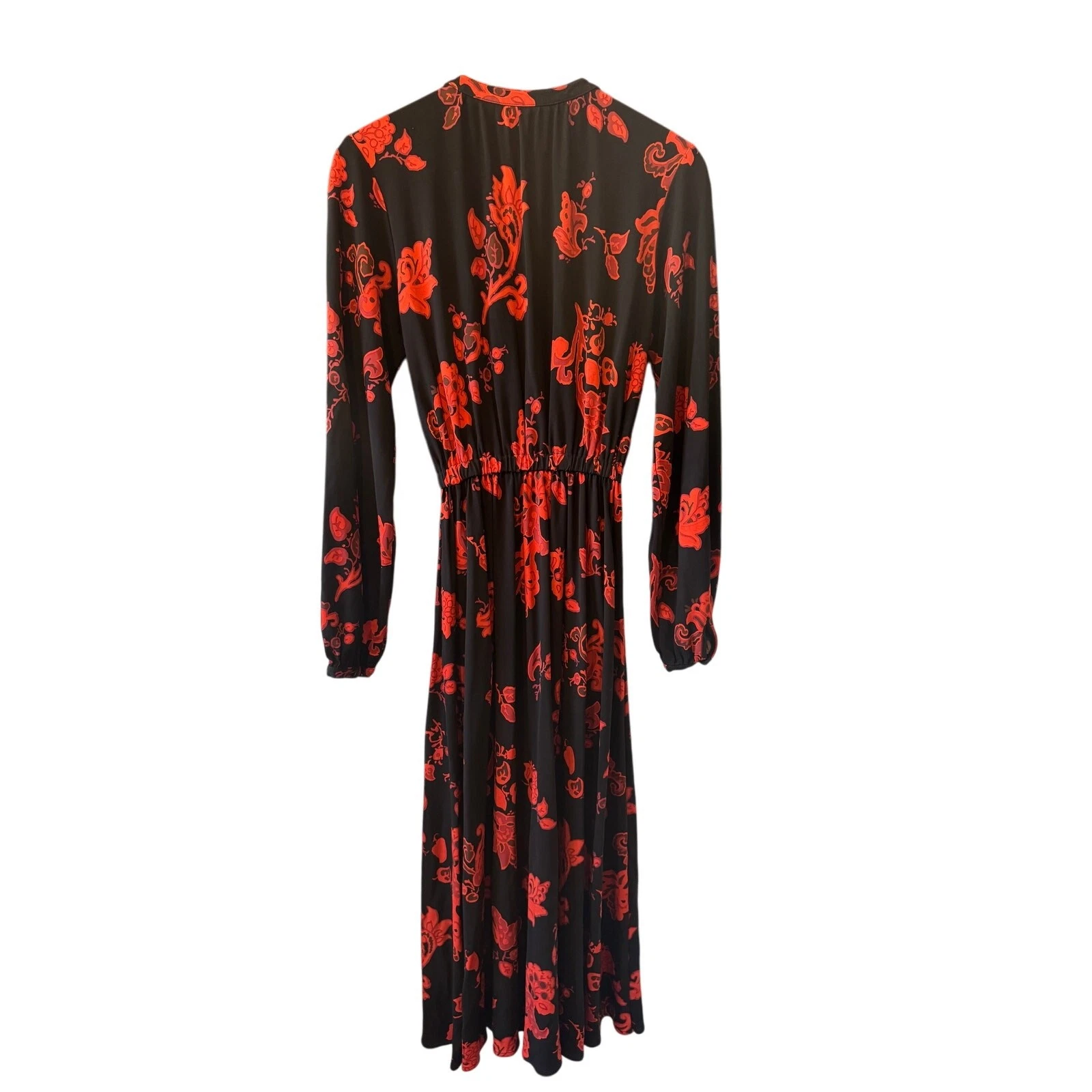 Tory Burch Abito lungo midi nero + rosso stampa floreale Taglia S