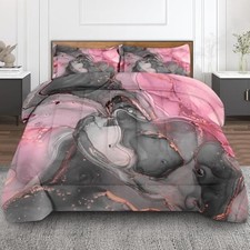 Gray Pink Marble Comforter Set Size, Natural Luxury Golden Queen Marble Art 10