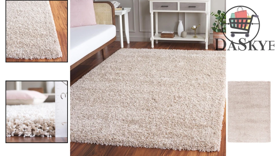 Lujosa alfombra California Shag beige 5'3"x7'6" - Ideal para áreas de alto tráfico Foto 2 de 4
