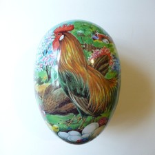 Vintage Paper Mache Easter Egg Candy Container Rooster Hen Chicks Germany XL 10"
