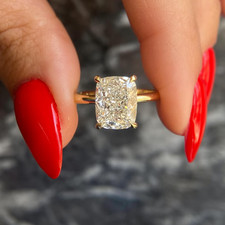 14k Yellow Gold Diamond Ring Lab Grown 2.5 Ct IGI Certified Cushion E F VVS2