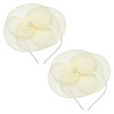 Fascinators Hats for Women, Tea Party Hat Mesh  2Pcs  Beige