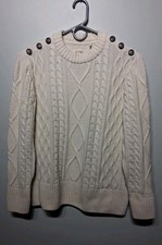 Barbour Greyling Wool Cable Knit Crew Neck Sweater In Cream Size 4