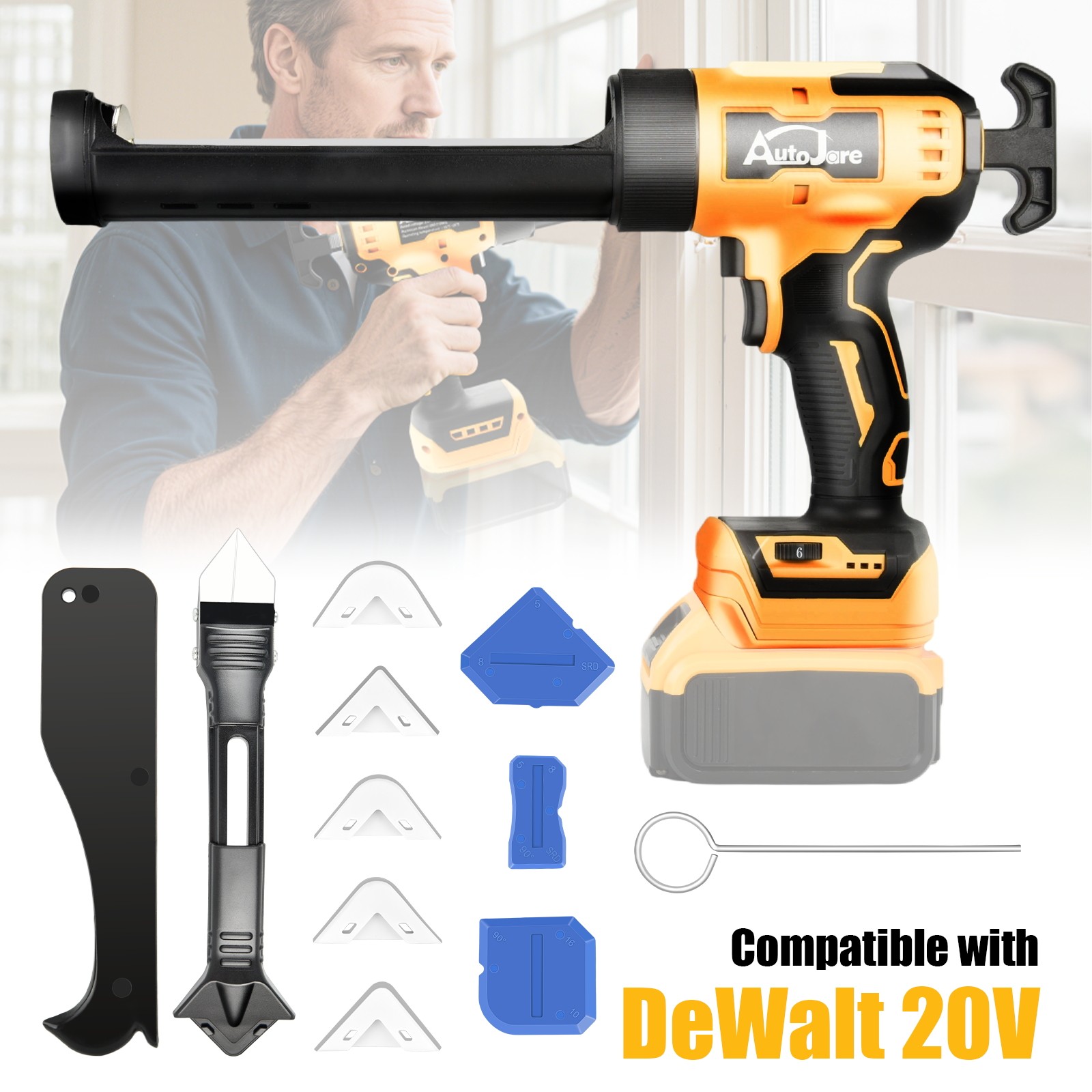 Cordless Caulking Gun for Dewalt 20V Max Battery,10 Oz 6 Speed for Sealing
