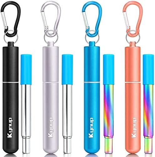4 Pack Reusable Metal Straws with Silicone Tips & Cleaning Set