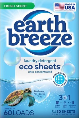 Earth Breeze Laundry Detergent Sheets Fresh Scent - 60 Loads Eco Liquidless Soap