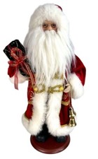 Vtg Santa Claus Stand Up Figure Christmas Holiday Decor 15" Wood Base Green eyes