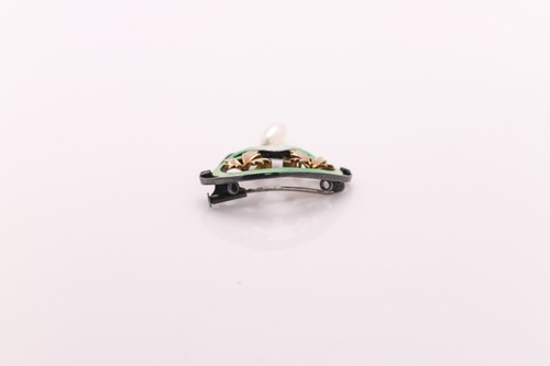 Vintage Nouveau 1910 Enamel Brooch Pin Sterling Silver and 18K Gold/Brooch - Picture 9 of 9