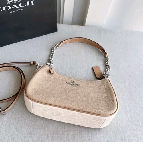 NWT Coach CA173 Teri Pebbled Leather Shoulder Bag In Colorblock Sandy Beige Mult - Picture 3 of 5