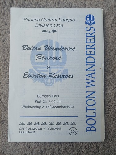94/5 Bolton Wanderers vs Everton (Pontins Central Reserve League Div 1 )