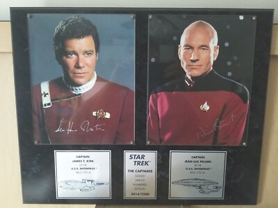Kirk & Picard Star Trek Shatner & Stewart AUTOGRAPHED Plaque