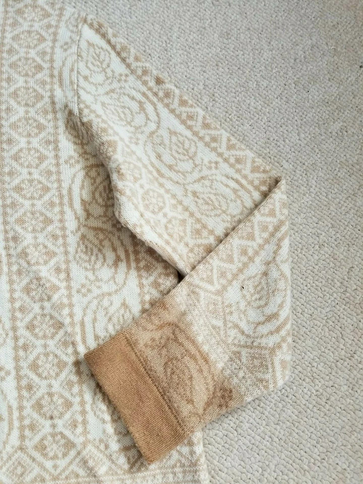 Suéter feminino-PRESWICK & MOORE-creme/marrom nórdico Fair Isle fecho pulôver ls-G - Imagem 2 de 4