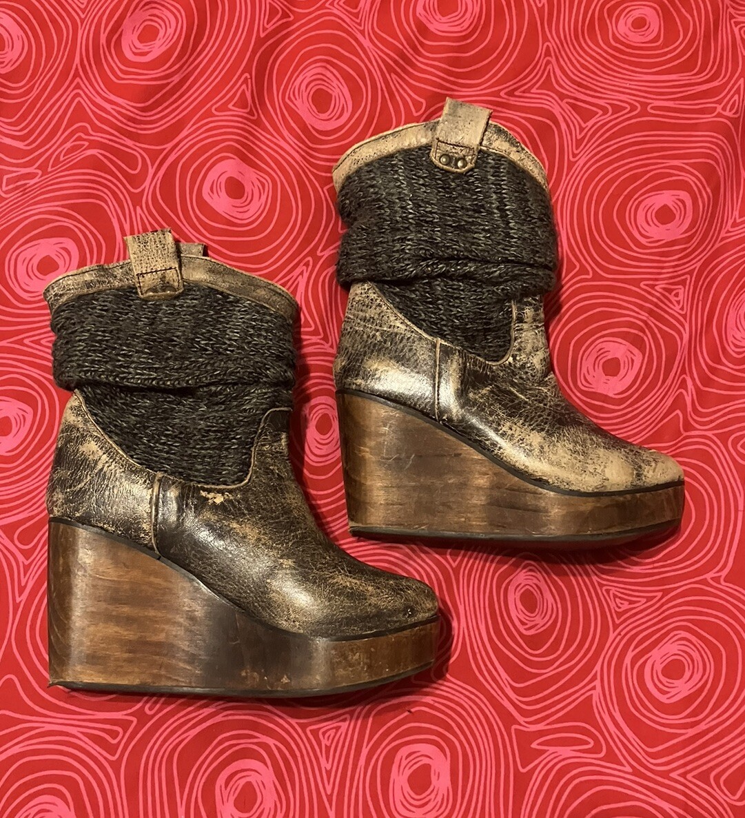 Bed Stu Womens Bruges Boots Bootie Distressed Brown Wedge Slouch