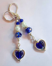 ROYAL BLUE Chinese Crystal HEART DANGLE earring SP Leverback artisan XX