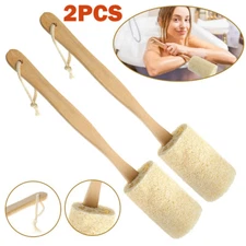 Wood Loofah Back Scrubber Brush Bath Shower Body Exfoliating Long Handle Massage