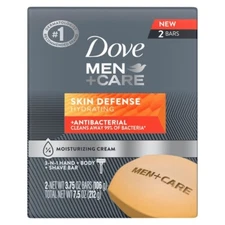 Dove Men+Care 3-N-1 Hand+Body+Shave Bar Skin Defense Soap 2 Bars 3.75 Oz NEW
