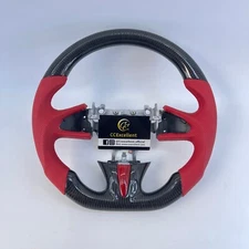 For Infiniti Q50 real glossy carbon fiber steering wheel/red perforated leather