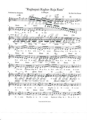 Raghupati Raghav Raja Ram Sheet Music Standard Notation 2 pages Hari Om Sharan
