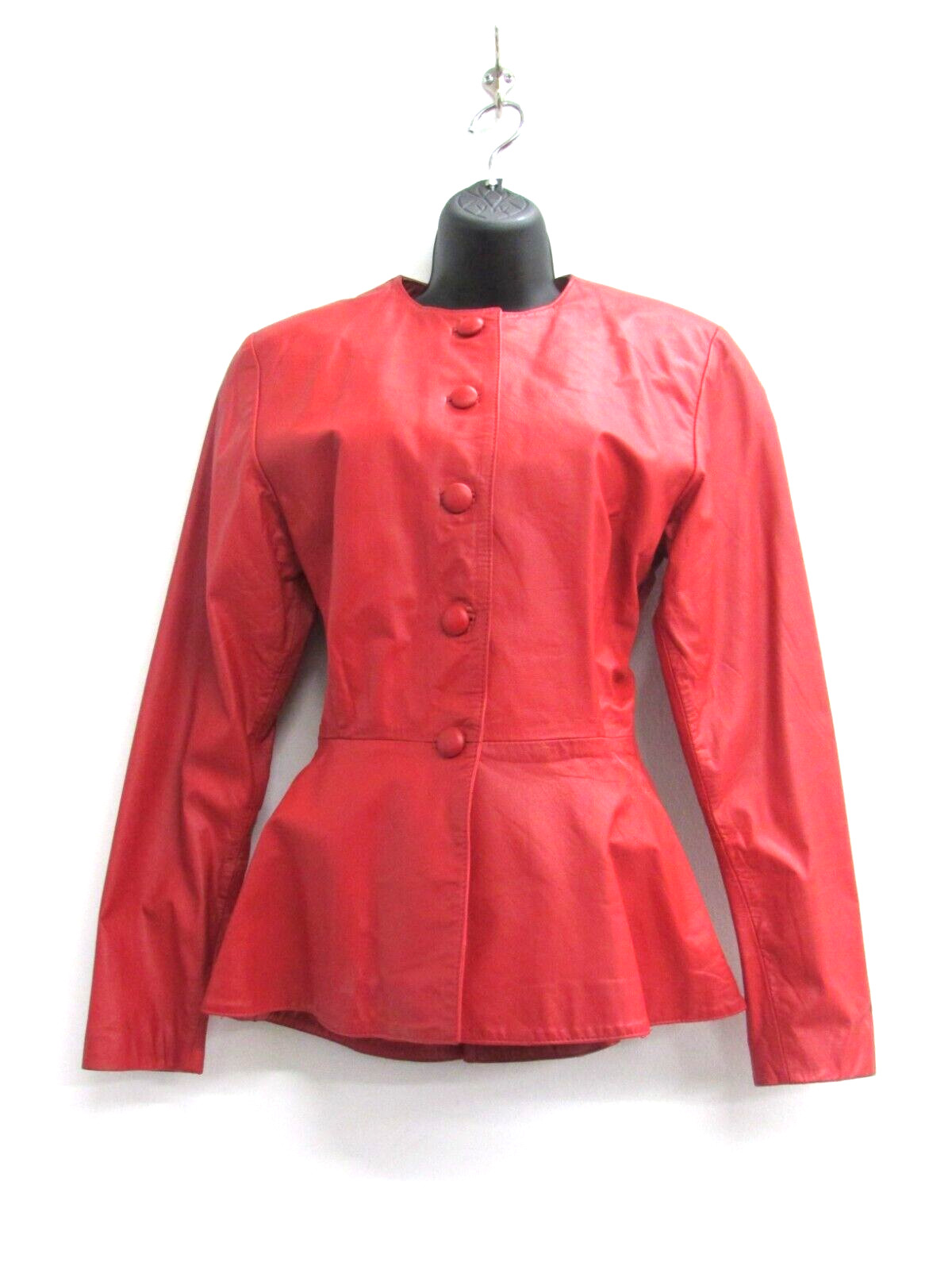 Casablanca Women's Leather Jacket, Red Ruffle Hem But… Gem