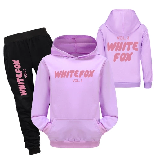 Kids Casual Hoodie Trousers Tracksuit Set White Print Fox Jumper Top+Pants Suits - Picture 17 of 37